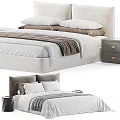 Modern Upholstered Double Bed With White Sheets Gray Blanket Plush Pillows And Nightstand