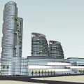 Modern Commercial Complex Interior With Multi Level Staircases Water Fountains And Palm Trees