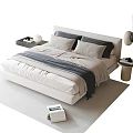 Modern Minimalist Double Bed with Bedside Tables Table Lamps Bedding and Neutral Tones Bedroom Design
