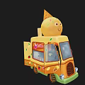 Colorful Ice Cream Truck With Large Cone On Top And Decorative Dessert Patterns