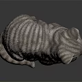 Striped Cat Sculpture Lying Down With Closed Eyes On Reflective Surface 3d model
