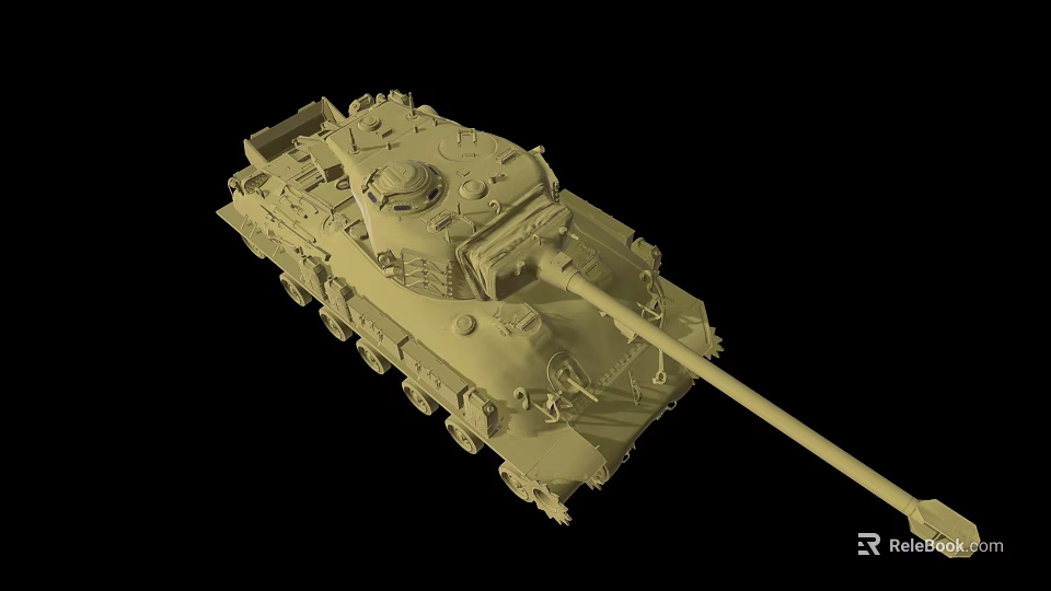 Sand Colored Military Tank 3D Model With Turret Cannon Tracks And Black Background 3d model 