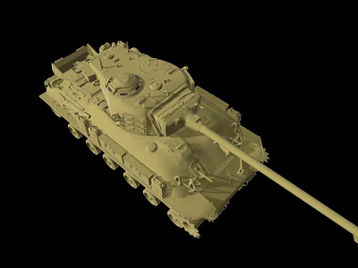 Sand Colored Military Tank 3D Model With Turret Cannon Tracks And Black Background 3d model