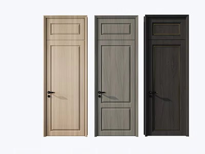 Three Different Color Wooden Swing Doors With Panel Design And Handles 3d model