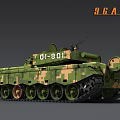 Chinese Main Battle Tank with Green Camouflage Armor Red Star and Tracks
