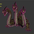 Three Headed Dragon Mythical Creature With Green Scales And Open Mouths
