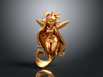 Golden Ornamental Sculpture Featuring Female Figure With Wings And Spiral Design 3d model