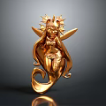 Golden Ornamental Sculpture Featuring Female Figure With Wings And Spiral Design