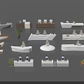 Multiple Modern Reception Desk Designs With Various Styles And Decorative Plants 3d model