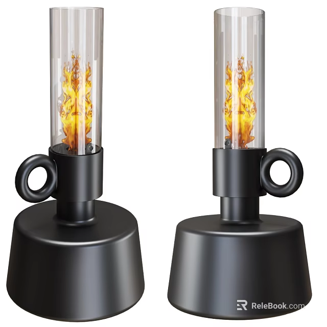 Modern Table Lamp With Black Base Transparent Tube Ring Shaped Handle And Flame Like Light 3d model 