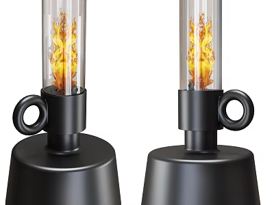 Modern Table Lamp With Black Base Transparent Tube Ring Shaped Handle And Flame Like Light 3d model