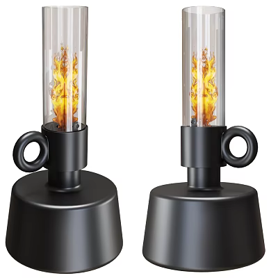 Modern Table Lamp With Black Base Transparent Tube Ring Shaped Handle And Flame Like Light 3d model