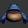 Blue Toad With Orange Spots Plump Body And Long Red Tongue Sticking Out