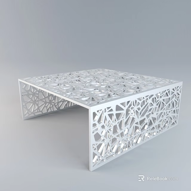 White Square Coffee Table With Intricate Geometric Cutout Patterns On Surface And Sides 3d model