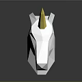 White Polygonal Unicorn Head Sculpture With Yellow Horn On Dark Reflective Background