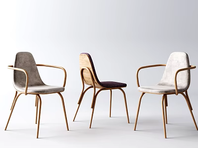 Modern Dining Chairs With Wooden Frame Armrests And Fabric Upholstered Seats In Neutral Hues 3d model