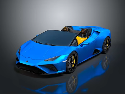 Blue Convertible Sports Car With Yellow Seats And Sleek Exterior Design 3d model