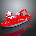 Red Work Vessel With Crane And Upper Deck Structure On Gray Background 3d model