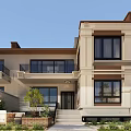 Modern Classic Single Family Villa Exterior With Large Windows Balconies And Landscaped Garden