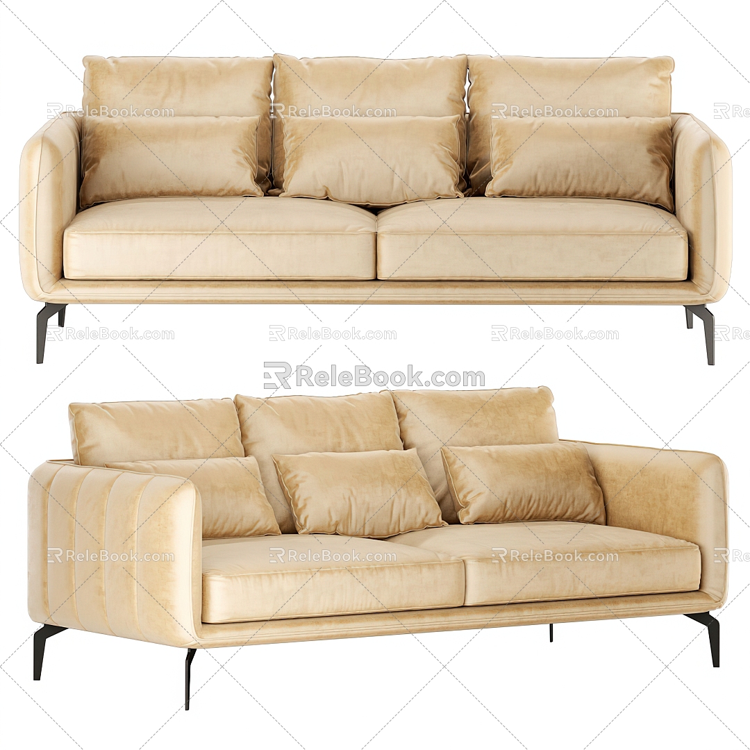 Double sofa fabric double sofa 3d model