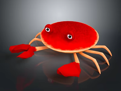 Cute Red Cartoon Aquatic Animal Crab With Big Eyes Red Claws And Light Colored Legs 3d model