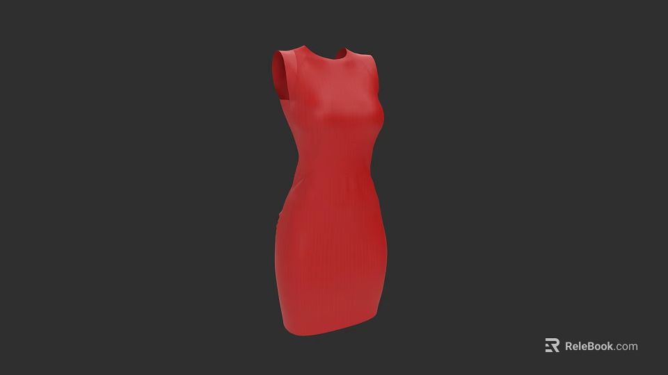 Red Sleeveless Fitted Dress For Women Casual Summer Fashion Wear 3d model 