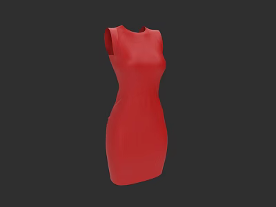 Red Sleeveless Fitted Dress For Women Casual Summer Fashion Wear 3d model