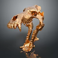 Golden Animal Skull Sculpture With Detailed Bone Structure And Shiny Metallic Finish