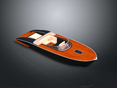 Sleek Black Speedboat with Wooden Deck Transparent Windshield and Light Colored Seats 3d model