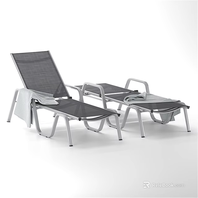 Outdoor Lounge Chair Frames With Mesh Seats And Adjustable Backrests 3d model 