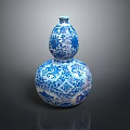 Exquisite Gourd Shaped Ceramic Sculpture Carving With Intricate Blue And White Patterns On Vase