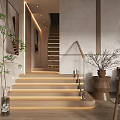 Modern Living Room Interior With Linen Sofa Wooden Coffee Table And Potted Plant