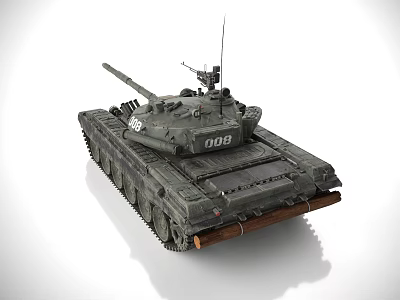 Military Green Armored Combat Tank With Cannon Tracks Top Antenna And Number 008 3d model