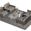 Modern Sofa and Coffee Table Set With Cushions White Table Potted Plant and Rug