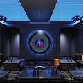 Modern KTV Room Interior With Colorful Lighting Comfortable Sofa And Sound System