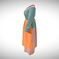 Long Sleeve Turquoise Blouse With Pink Collar Cuffs And Orange Skirt Pink Hem Trim