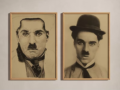Two Portrait Paintings In Vintage And Sketch Style With Mustache Bow Tie And Bowler Hat 3d model