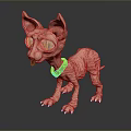 Pink Fantasy Dog Creature With Large Ears Big Eyes Collar And Tongue Out