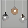 Hanging Spherical Glass Pendant Lights With Transparent Brown Shades And Metal Bases
