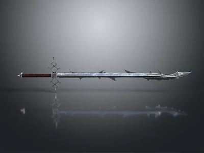 Ornate Metal Sword Featuring Decorative Hilt And Sharp Bladed Edge Design 3d model