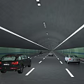 Road Facilities In Tunnel With Vehicles Lane Markings And Ceiling Lighting