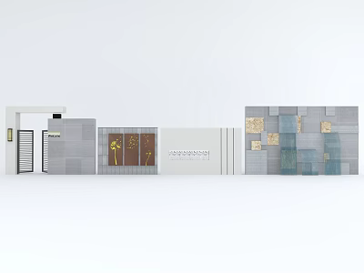 Modern Feature Wall Design With Stone Tiles Glass Panels And Artistic Patterns 3d model