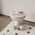 Round White Desk With Cartoon Bear Leg Supports Books And Cup On Diamond Rug