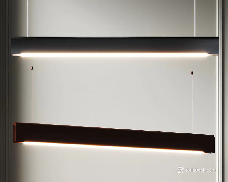 Modern Long Linear Pendant Light With Metal Frame And Warm Illumination 3d model 