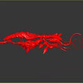 3D Rendered Red Shrimp Character With Long Antennae Legs On Dark Reflective Background
