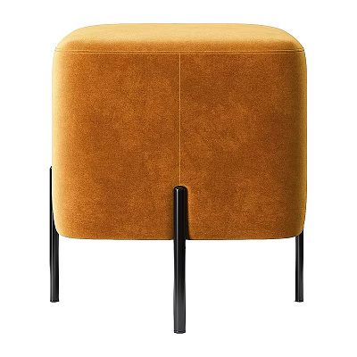 Stylish Orange Velvet Ottoman with Black Metal Legs for Living Room Decor 3d model