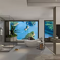 Modern Bathroom Interior With Freestanding Bathtub Glass Partition And Natural Light