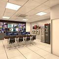 Modern Monitoring Room With Surveillance Monitors Control Console And Ergonomic Chairs