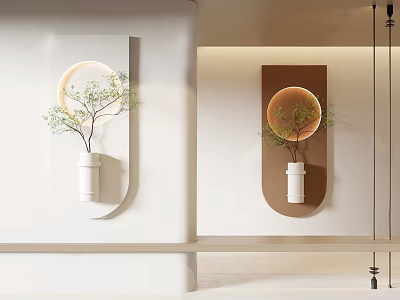 Modern Minimalist Wall Hanging with Semicircular Design White Planter and Green Plant 3d model