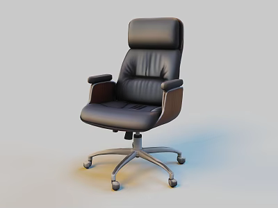 Black Leather Office Chair With High Back Padded Armrests And Swivel Wheels 3d model
